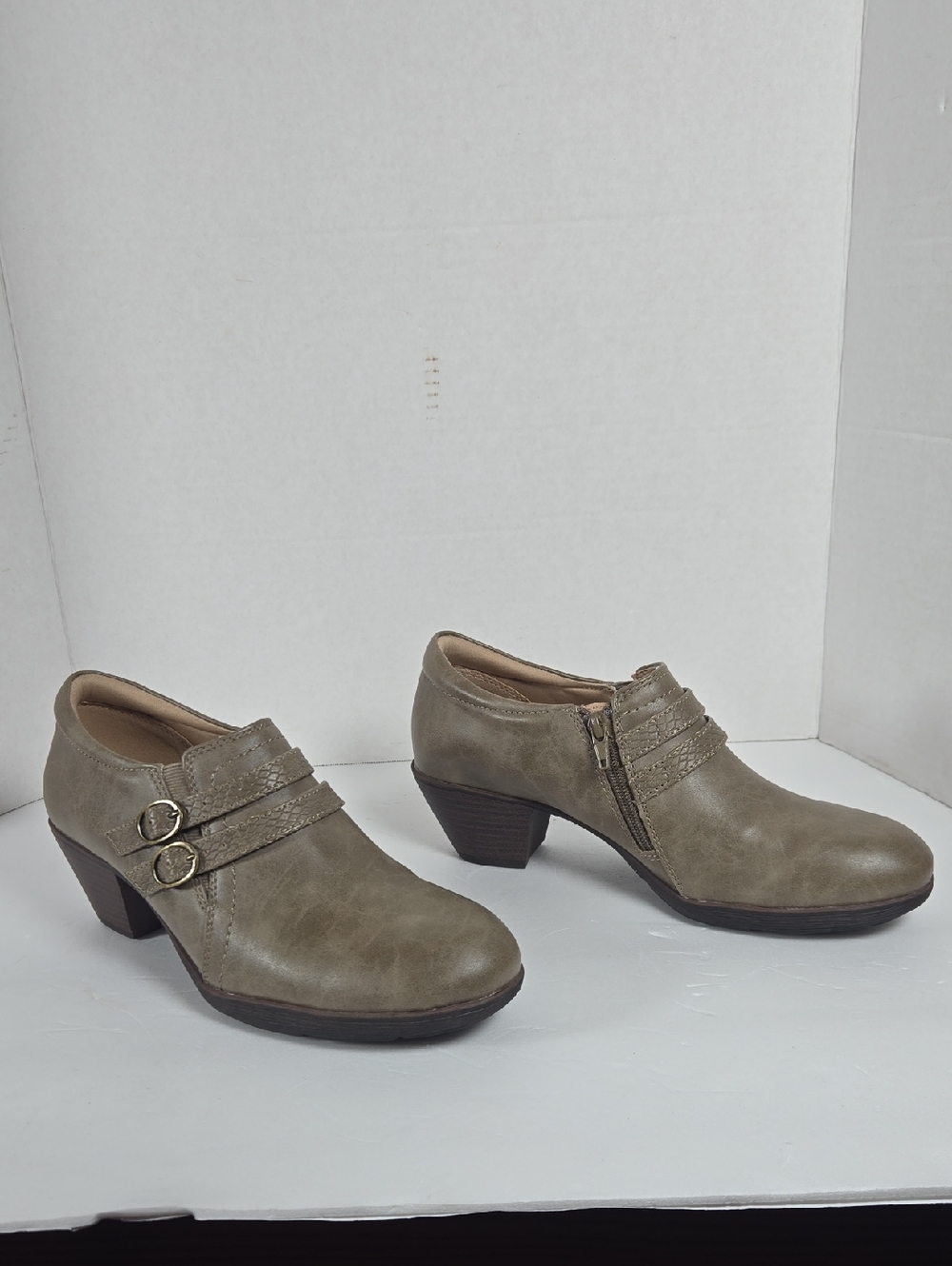 Kim Rogers Taupe Buckle Low Heel Slip-On Booties Size 9M